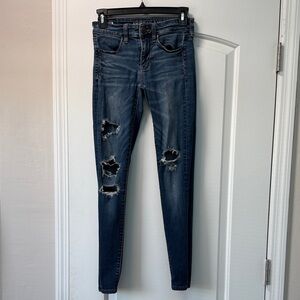 American Eagle Outfitters Dark Blue Distressed Jeggings